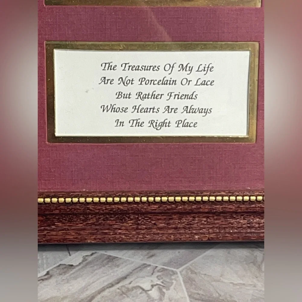 Framed Quote Shadowbox Decor w/ Spoon Porcelain Roses Lace 2001 Handmade